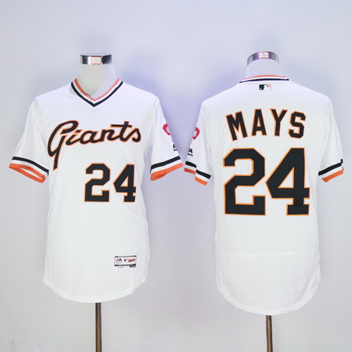 Men's San Francisco Giants #24 Willie Mays Retired White Pullover 2016 Flexbase Majestic Baseball Jersey