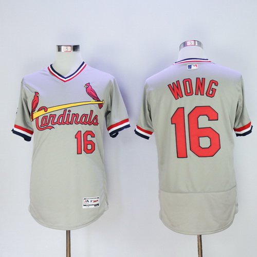 Men's St. Louis Cardinals #16 Kolten Wong Gray Pullover 2016 Flexbase Majestic Baseball Jersey