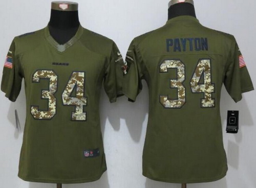 Women's Chicago Bears #34 Walter Payton Retired Player Green Salute to Service NFL Nike Limited Jersey