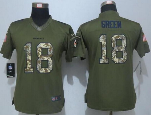 Women's Cincinnati Bengals #18 A. J. Green Green Salute to Service NFL Nike Limited Jersey