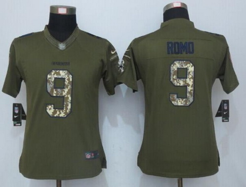 Women's Dallas Cowboys #9 Tony Romo Green Salute to Service NFL Nike Limited Jersey