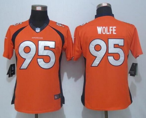 Women's Denver Broncos #95 Derek Wolfe Orange Team Color NFL Nike Limited Jersey