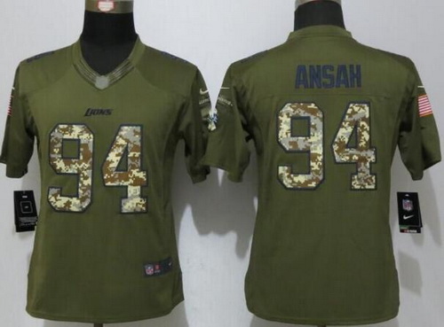 Women's Detroit Lions #94 Ezekiel Ansah Green Salute to Service NFL Nike Limited Jersey