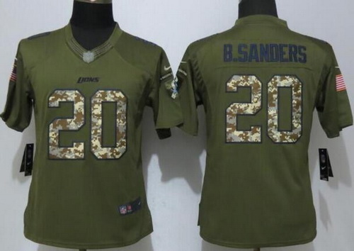 Women's Detroit Lions #20 Barry Sanders Green Salute to Service NFL Nike Limited Jersey