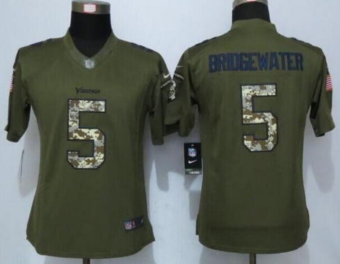 Women's Minnesota Vikings #5 Teddy Bridgewater Green Salute to Service NFL Nike Limited Jersey