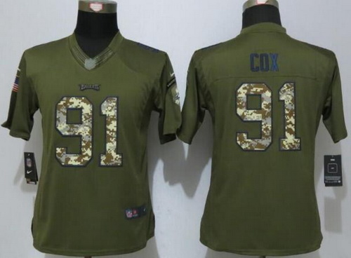 Women's Philadelphia Eagles #91 Fletcher Cox Green Salute to Service NFL Nike Limited Jersey