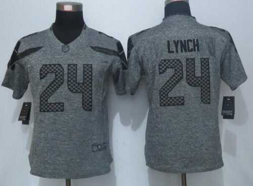 Women's Seattle Seahawks #24 Marshawn Lynch Gray Gridiron Nike NFL Limited Jersey