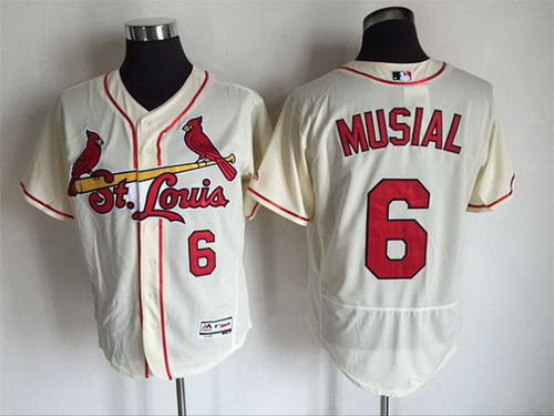 Men's St. Louis Cardinals #6 Stan Musial Retired Cream 2016 Flexbase Majestic Baseball Jersey