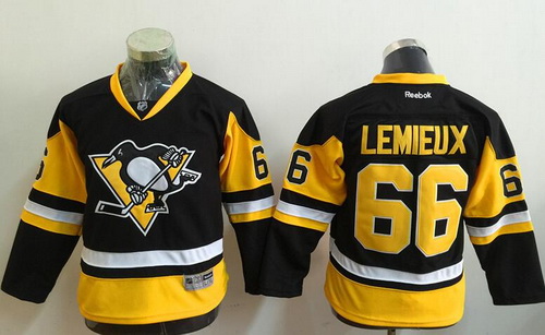 Youth Pittsburgh Penguins #66 Mario Lemieux Retired Black Third Reebok Hockey Jersey