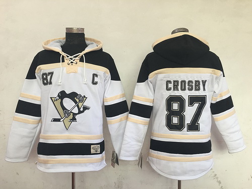 Men's Pittsburgh Penguins #87 Sidney Crosby White Old Time Hockey Hoodie