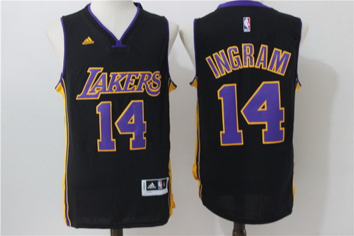 Men's Los Angeles Lakers #14 Brandon Ingram Black With Purple Revolution 30 Swingman Basketball Jersey