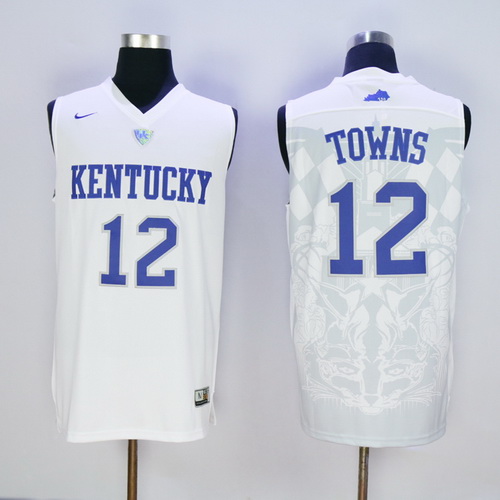 Men's Kentucky Wildcats #12 Karl-Anthony Towns White 2016 College Basketball Swingman Jersey