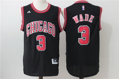 Men's Chicago Bulls #3 Dwyane Wade Black White Revolution 30 Swingman Adidas Basketball Jersey