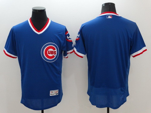 Men's Chicago Cubs Blank Retired Blue Pullover 2016 Flexbase Majestic Baseball Jersey