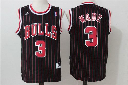 Men's Chicago Bulls #3 Dwyane Wade Black Pinstripe Revolution 30 Swingman Adidas Basketball Jersey