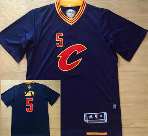 Men's Cleveland Cavaliers #5 J.R. Smith Navy Blue Revolution 30 Swingman Short-Sleeved Basketball Jersey