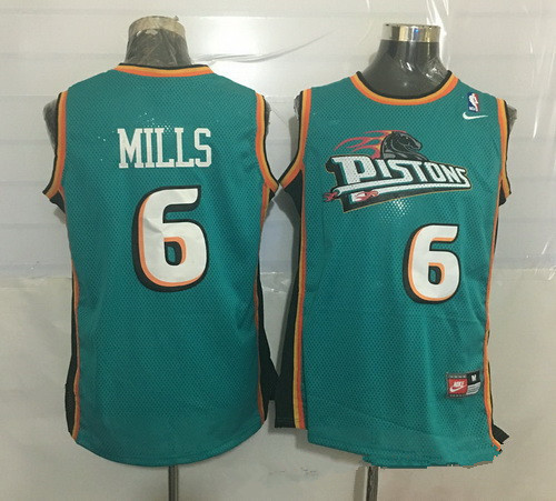 Men's Detroit Pistons #6 Terry Mills Teal Green Hardwood Classics Soul Swingman Throwback Jersey