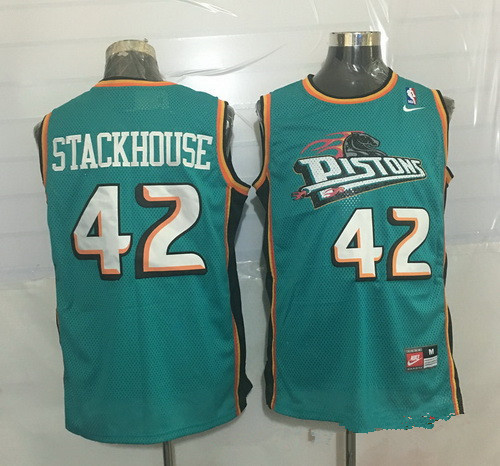 Men's Detroit Pistons #42 Jerry Stackhouse Teal Green Hardwood Classics Soul Swingman Throwback Jersey