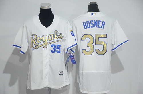 Women's Kansas City Royals #35 Eric Hosmer White Champions Gold Program 2016 FlexBase Jersey