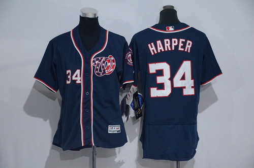 Women's Washington Nationals #34 Bryce Harper Navy Blue 2016 Flexbase Stitched Baseball Jersey