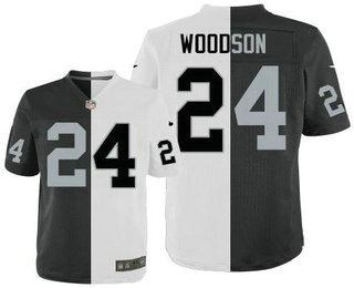 Men's Oakland Raiders #24 Charles Woodson Black With White Two Tone Elite Jersey