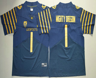 Men's Oregon Ducks Spring Game #1 Mighty Oregon Weebfoot 100th Rose Bowl Game Navy Blue Elite Jersey