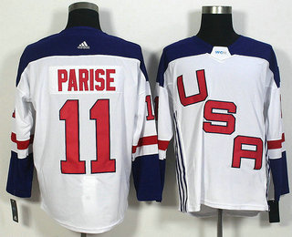 Men's Team USA #11 Zach Parise White 2016 World Cup of Hockey Game Jersey