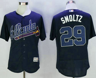 Men's Atlanta Braves #29 John Smoltz Retired Navy Blue Road Stitched MLB 2016 Majestic Flex Base Jersey