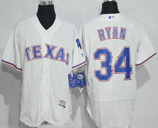 Men's Texas Rangers #34 Nolan Ryan Retired White Stitched MLB 2016 Majestic Flex Base Jersey