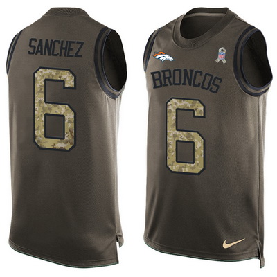 Men's Denver Broncos #6 Mark Sanchez Olive Green Salute To Service Hot Pressing Player Name & Number Nike NFL Tank Top Jersey