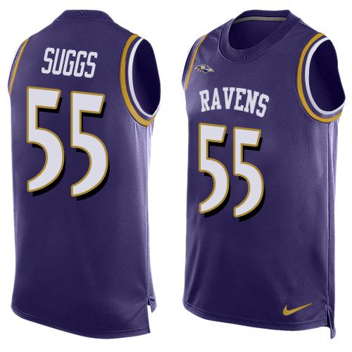 Men's Baltimore Ravens #55 Terrell Suggs Purple Hot Pressing Player Name & Number Nike NFL Tank Top Jersey