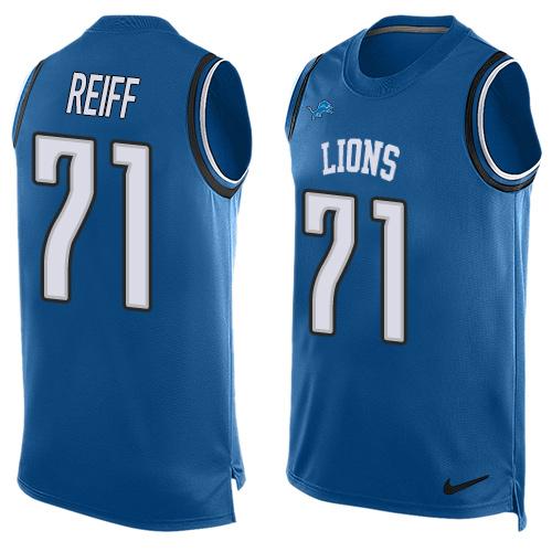 Men's Detroit Lions #71 Riley Reiff Light Blue Hot Pressing Player Name & Number Nike NFL Tank Top Jersey