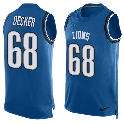 Men's Detroit Lions #68 Taylor Decker Light Blue Hot Pressing Player Name & Number Nike NFL Tank Top Jersey