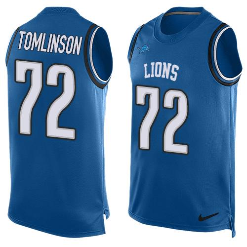 Men's Detroit Lions #72 Laken Tomlinson Light Blue Hot Pressing Player Name & Number Nike NFL Tank Top Jersey