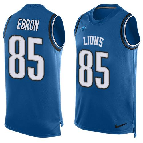 Men's Detroit Lions #85 Eric Ebron Light Blue Hot Pressing Player Name & Number Nike NFL Tank Top Jersey