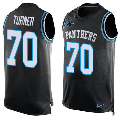 Men's Carolina Panthers #70 Trai Turner Black Hot Pressing Player Name & Number Nike NFL Tank Top Jersey