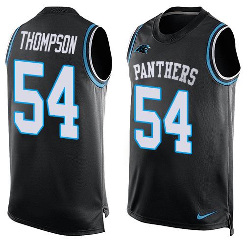 Men's Carolina Panthers #54 Shaq Thompson Black Hot Pressing Player Name & Number Nike NFL Tank Top Jersey