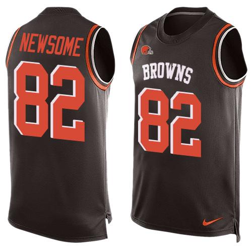 Men's Cleveland Browns #82 Ozzie Newsome Brown Hot Pressing Player Name & Number Nike NFL Tank Top Jersey