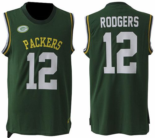 Men's Green Bay Packers #12 Aaron Rodgers Green Hot Pressing Player Name & Number Nike NFL Tank Top Jersey