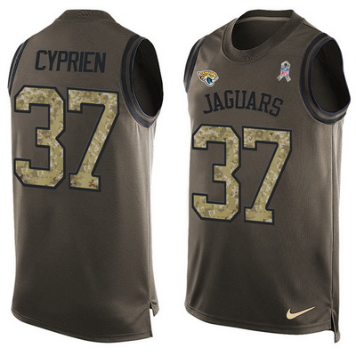 Men's Jacksonville Jaguars #37 Johnathan Cyprien Green Salute to Service Hot Pressing Player Name & Number Nike NFL Tank Top Jersey