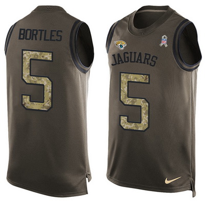 Men's Jacksonville Jaguars #5 Blake Bortles Green Salute to Service Hot Pressing Player Name & Number Nike NFL Tank Top Jersey