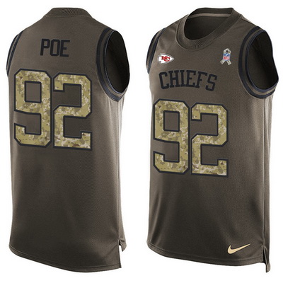 Men's Kansas City Chiefs #92 Dontari Poe Green Salute to Service Hot Pressing Player Name & Number Nike NFL Tank Top Jersey