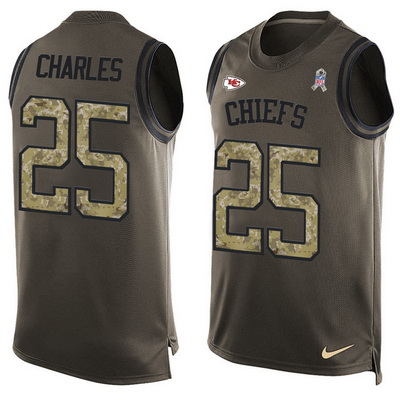 Men's Kansas City Chiefs #25 Jamaal Charles Green Salute to Service Hot Pressing Player Name & Number Nike NFL Tank Top Jersey