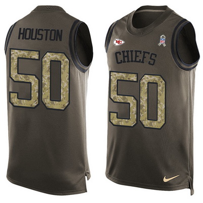 Men's Kansas City Chiefs #50 Justin Houston Green Salute to Service Hot Pressing Player Name & Number Nike NFL Tank Top Jersey