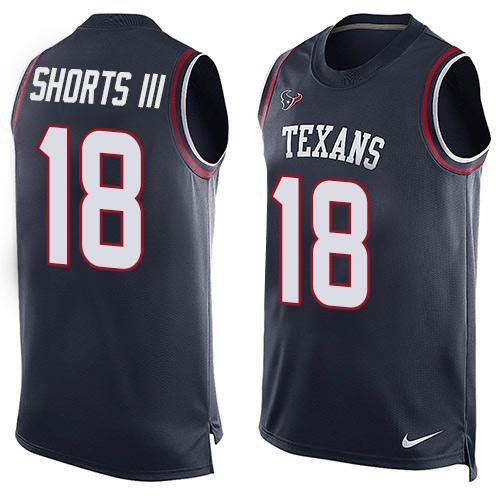 Men's Houston Texans #18 Cecil Shorts III Navy Blue Hot Pressing Player Name & Number Nike NFL Tank Top Jersey