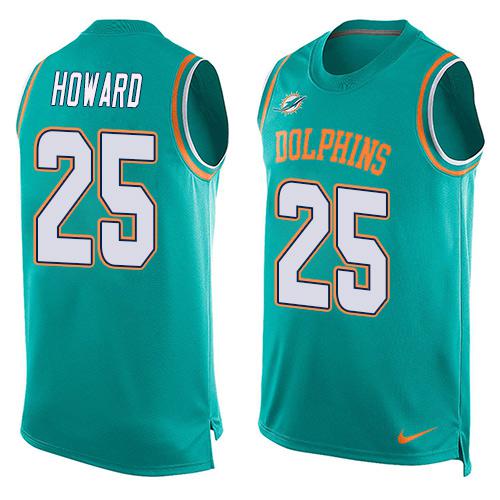 Men's Miami Dolphins #25 Xavien Howard Aqua Green Hot Pressing Player Name & Number Nike NFL Tank Top Jersey