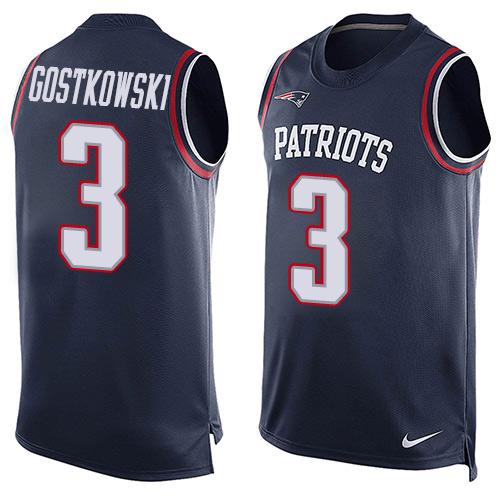 Men's New England Patriots #3 Stephen Gostkowski Navy Blue Hot Pressing Player Name & Number Nike NFL Tank Top Jersey