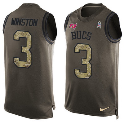 Men's Tampa Bay Buccaneers #3 Jameis Winston Green Salute to Service Hot Pressing Player Name & Number Nike NFL Tank Top Jersey