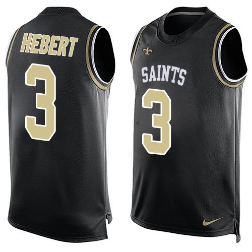 Men's New Orleans Saints #3 Bobby Hebert Black Hot Pressing Player Name & Number Nike NFL Tank Top Jersey