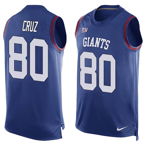 Men's New York Giants #80 Victor Cruz Royal Blue Hot Pressing Player Name & Number Nike NFL Tank Top Jersey